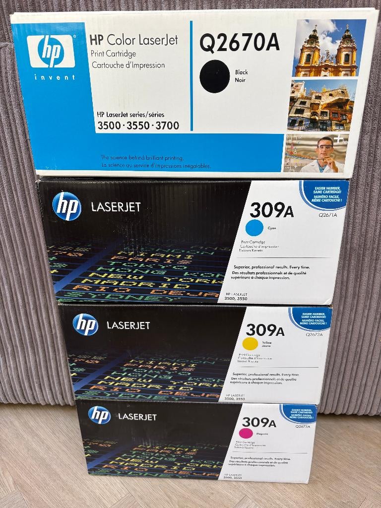 4 toners HP 3500/3550 ZCYM (HP 308A-309A) in dichte dozen, Ophalen of Verzenden, Nieuw, Toner, HP ORIGINAL