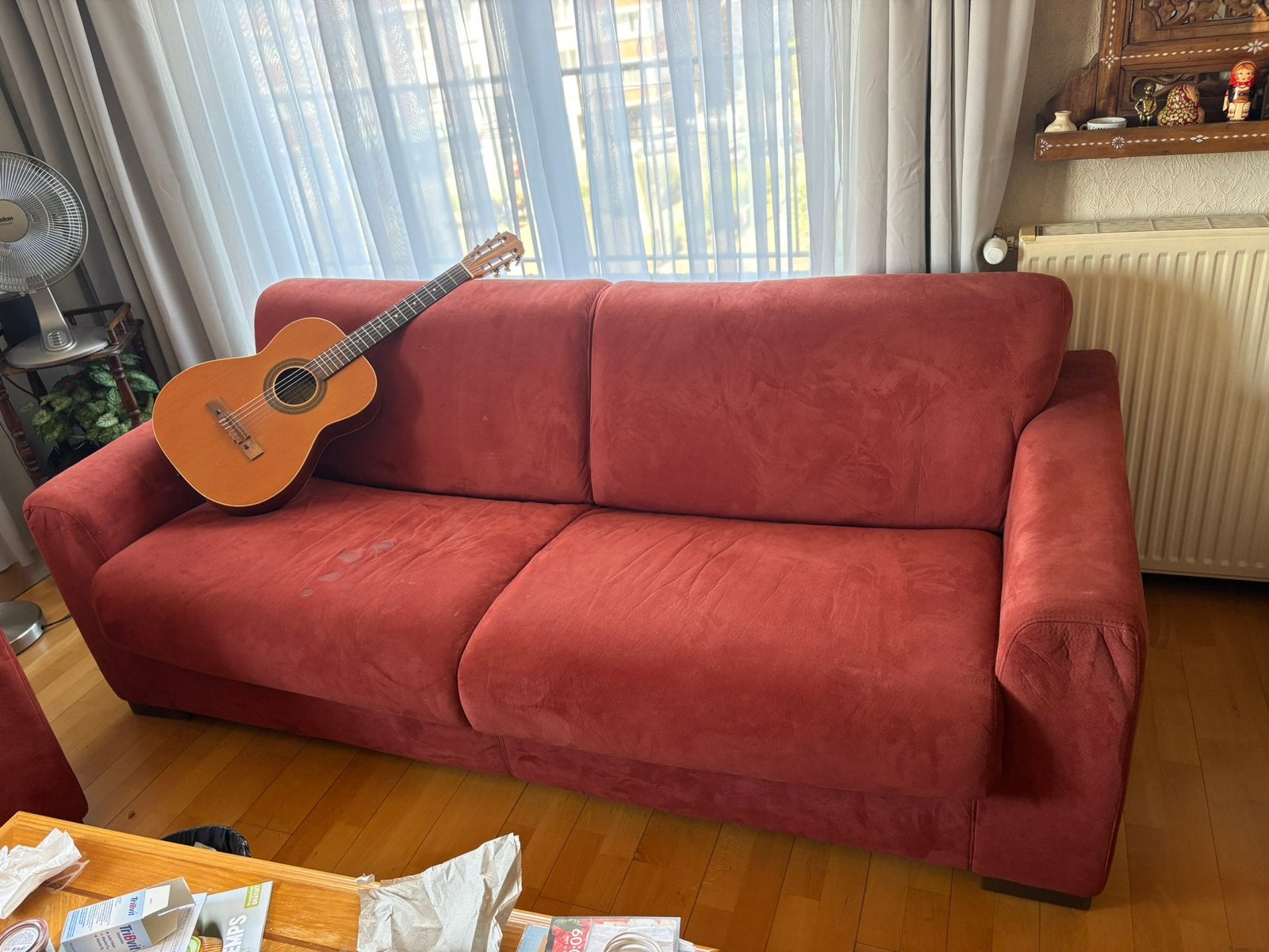 Natuzzi 3-zits slaapbank (Terracotta), Ophalen, Gebruikt, Driepersoons, 75 tot 100 cm