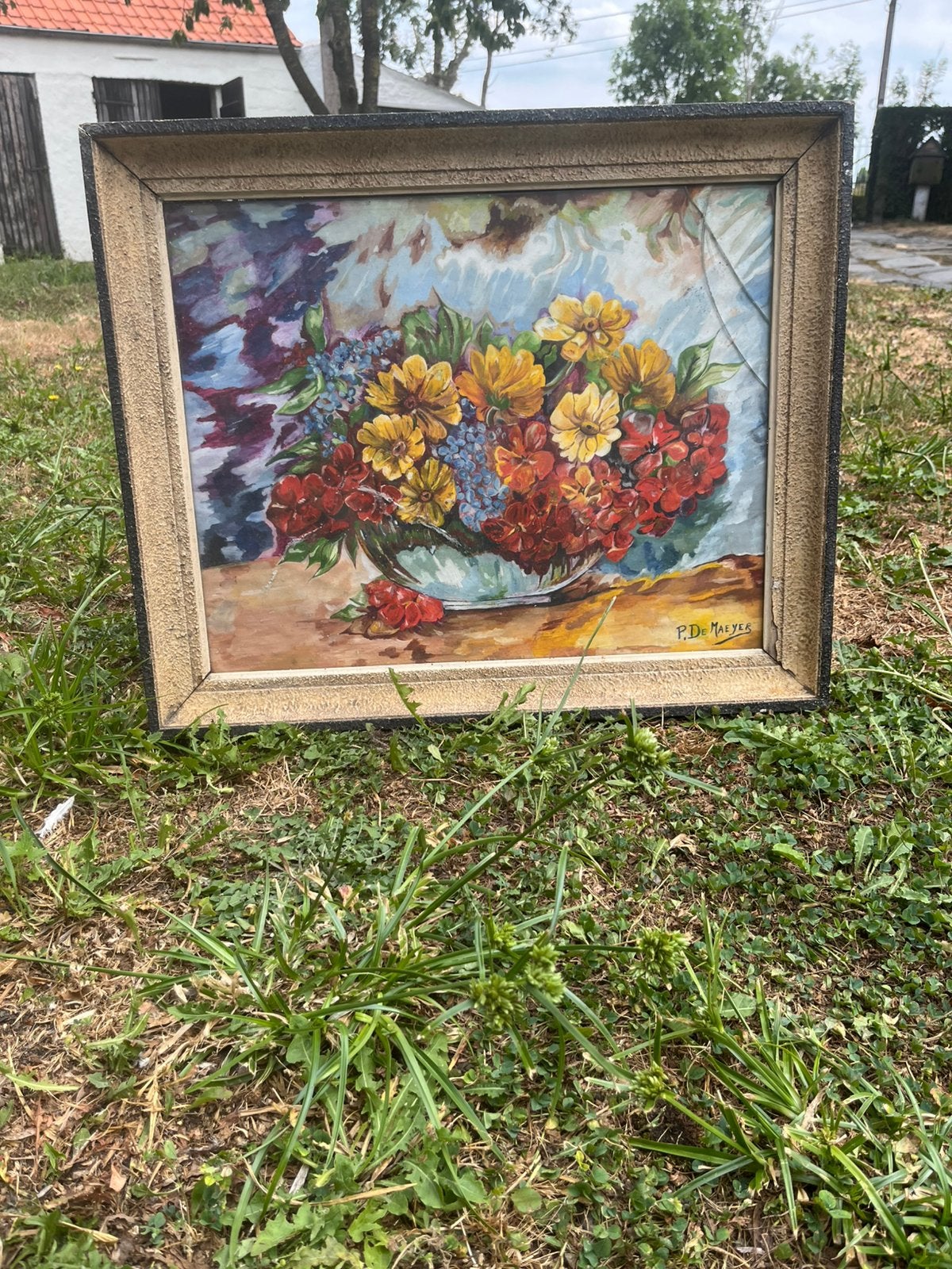 Bloemenschilderij P. De Mayer, Antiek en Kunst, Ophalen