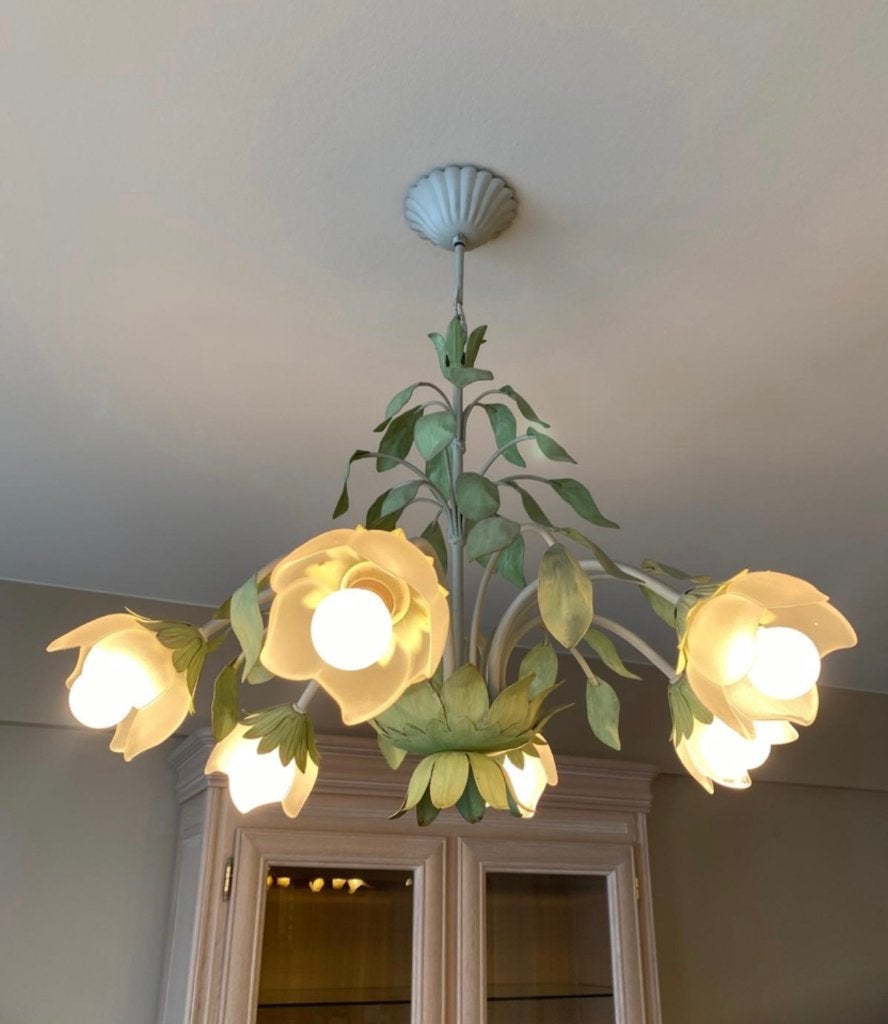 lampe suspendue rurale italienne avec 6 points lumineux, Maison & Meubles, Lampes | Suspensions, Verre, Comme neuf, Landelijk