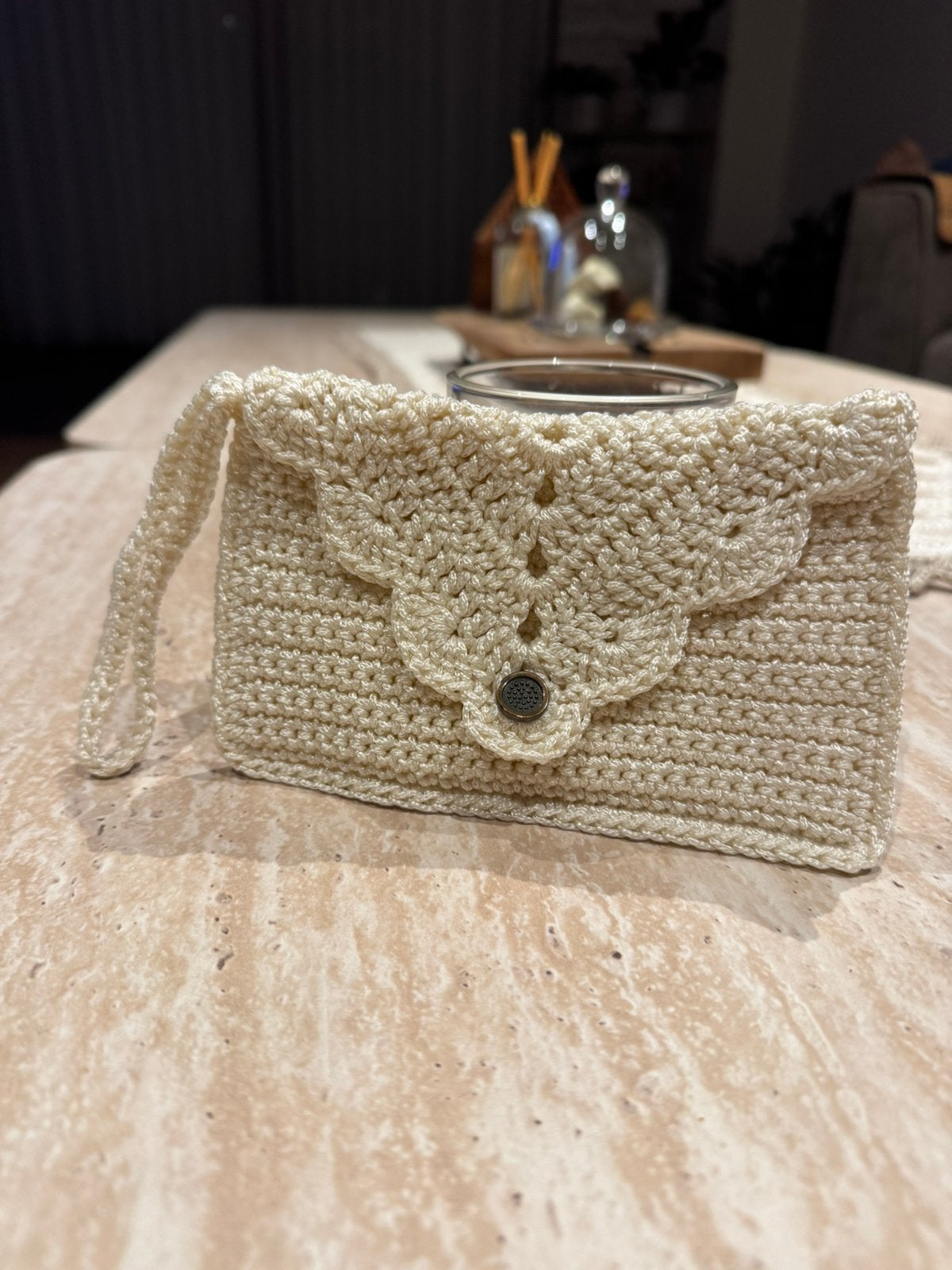 Zelf gehaakte portemonee beıge, Handtassen en Accessoires, Ophalen of Verzenden, Zo goed als nieuw