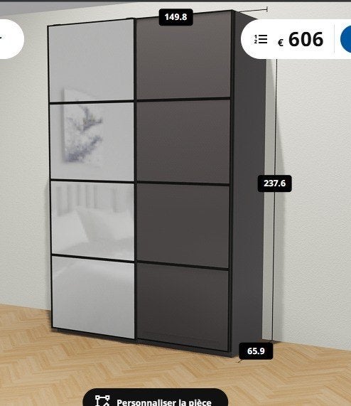 Armoire Pax 150x58x236cm portes coulissantes miroir, Maison & Meubles, Enlèvement, Blanc, IKEA