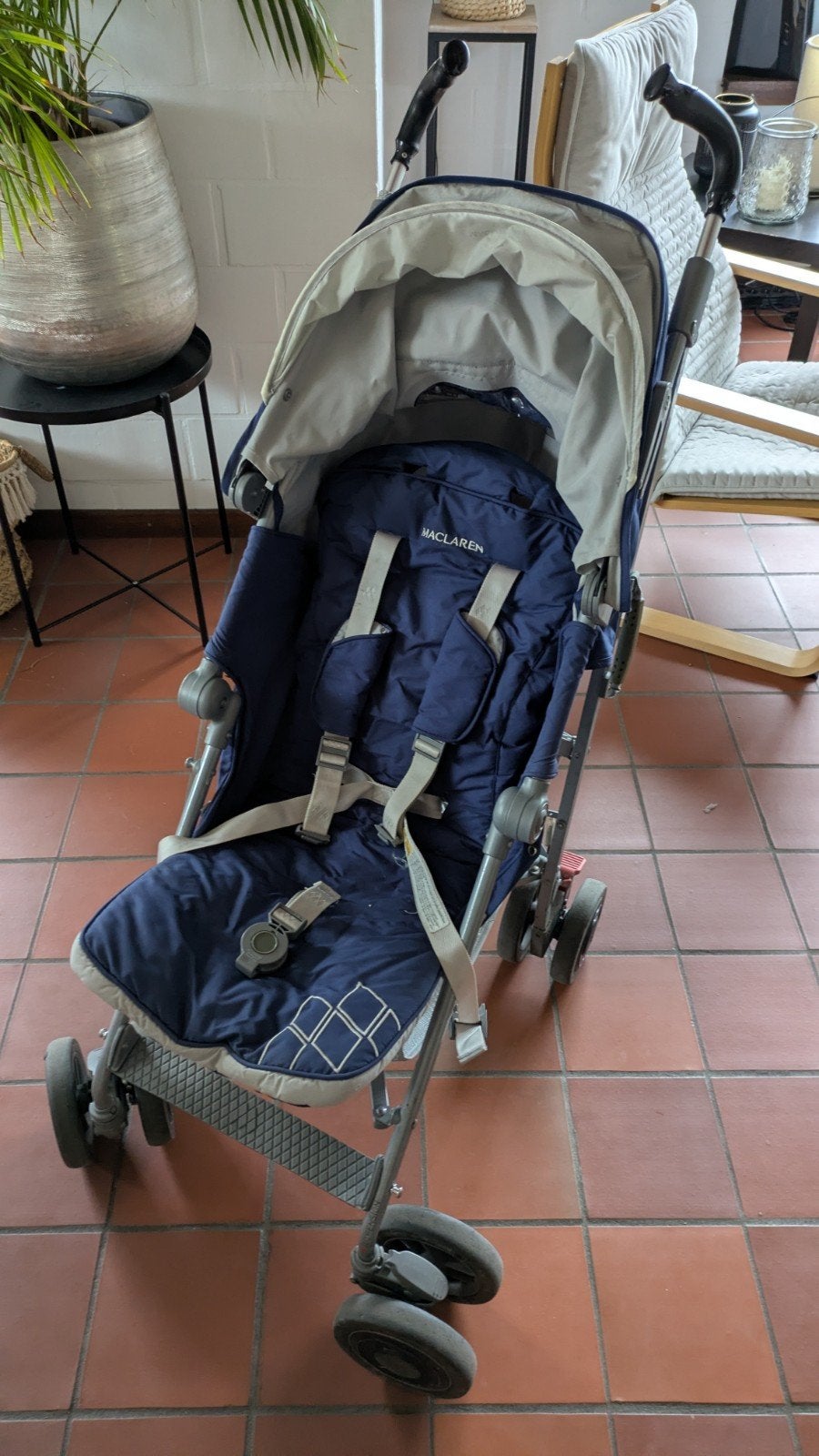 Maclaren techno XT blauwe wandelwagen met wandelstok + slaap, Ophalen, Maclaren