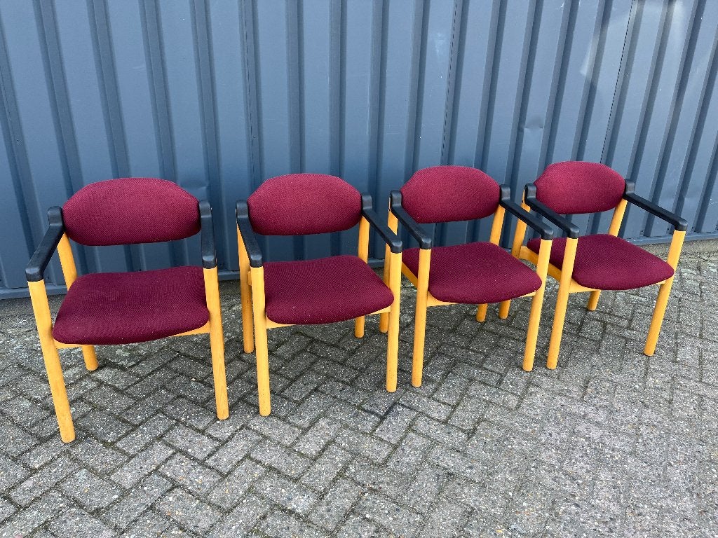 4 jaren 70 retro/vintage design stoelen, Maison & Meubles, Rouge, Enlèvement, Utilisé, Bois