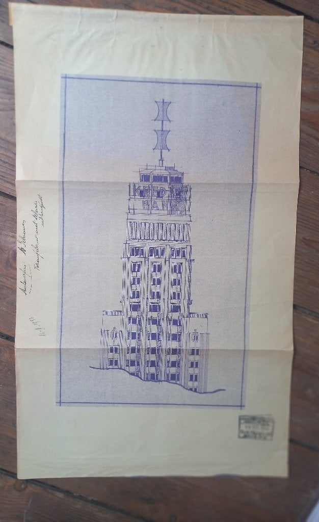 Blauwdruk ontwerp tv-mast op Boerentoren Vanhoenacker 1953, Enlèvement ou Envoi