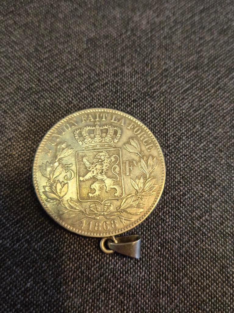 5 francs Leopold 2 1868 uit hanger, Postzegels en Munten, Munten | België, Ophalen, Zilver, Losse munt, Zilver
