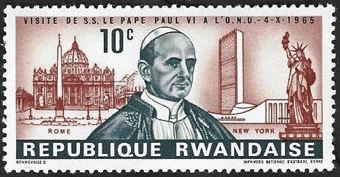 1 Postzegel Paus Paulus VI Rwanda 1966, Enlèvement ou Envoi, Autres pays, Non oblitéré