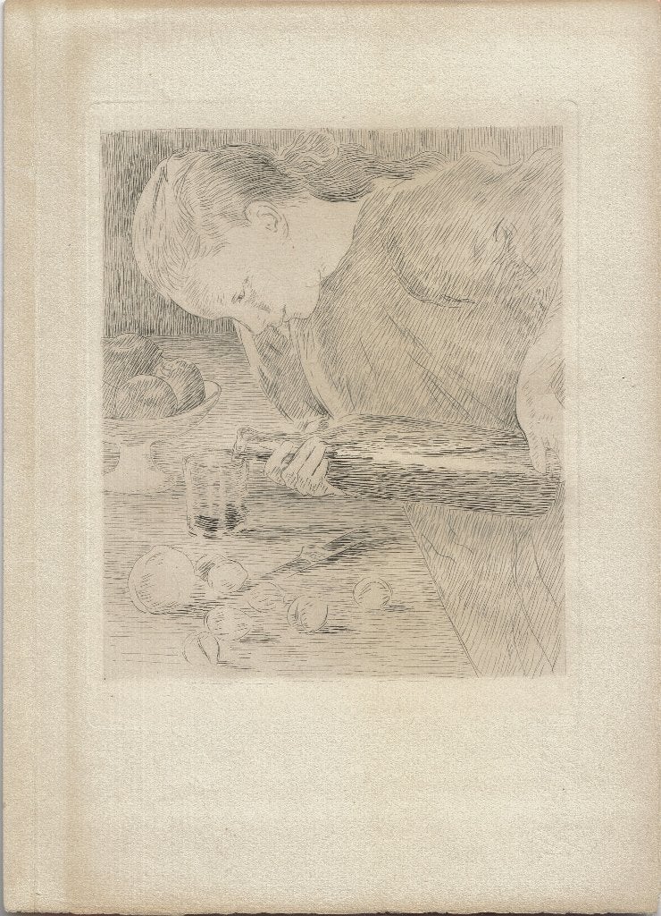 Francois Guiguet ets "Kind schenkt Glas in", 1911, Ophalen, Dagelijks leven, Ets, Origineel