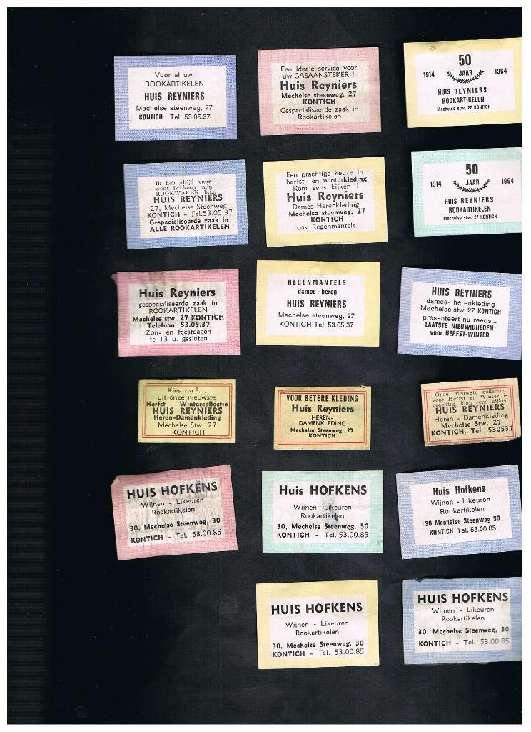 ANCIENNES ÉTIQUETTES PUBLICITAIRES KONTICH, Collections, Envoi, Utilisé, Boîtes ou marques d'allumettes