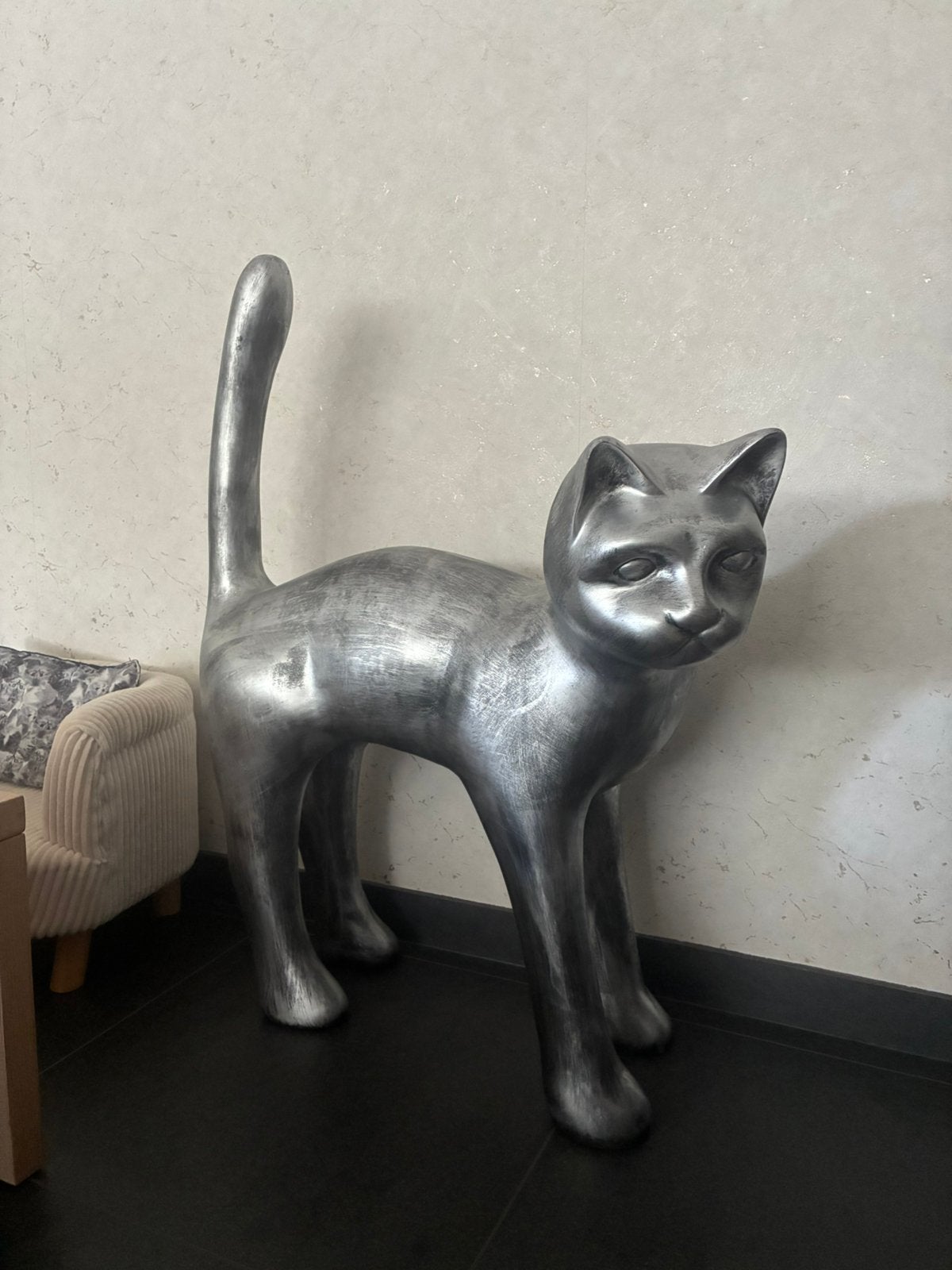 Kat XL zilver antiek 105 cm, Ophalen, Nieuw, Dier