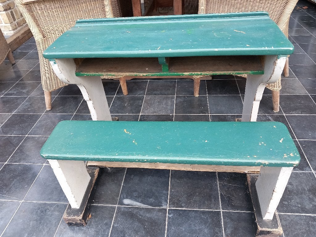 Schoolbankje - vintage, Ophalen, Gebruikt, Stoel