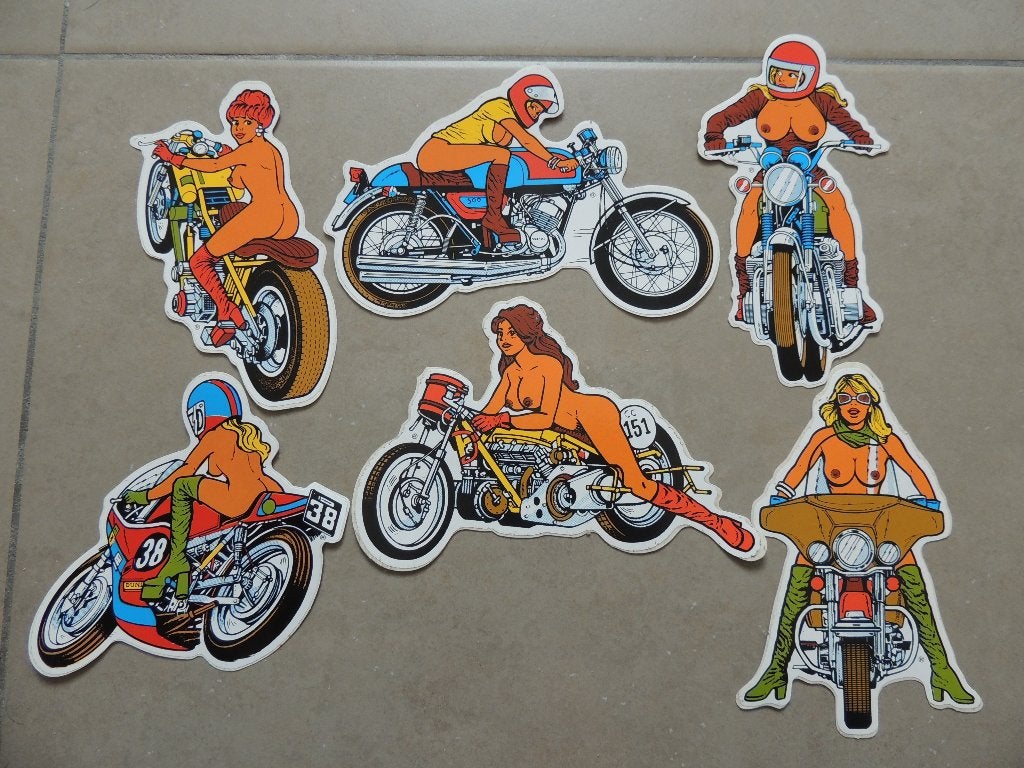 Retro Moto Pin up stickers, Verzamelen, Verzenden, Zo goed als nieuw