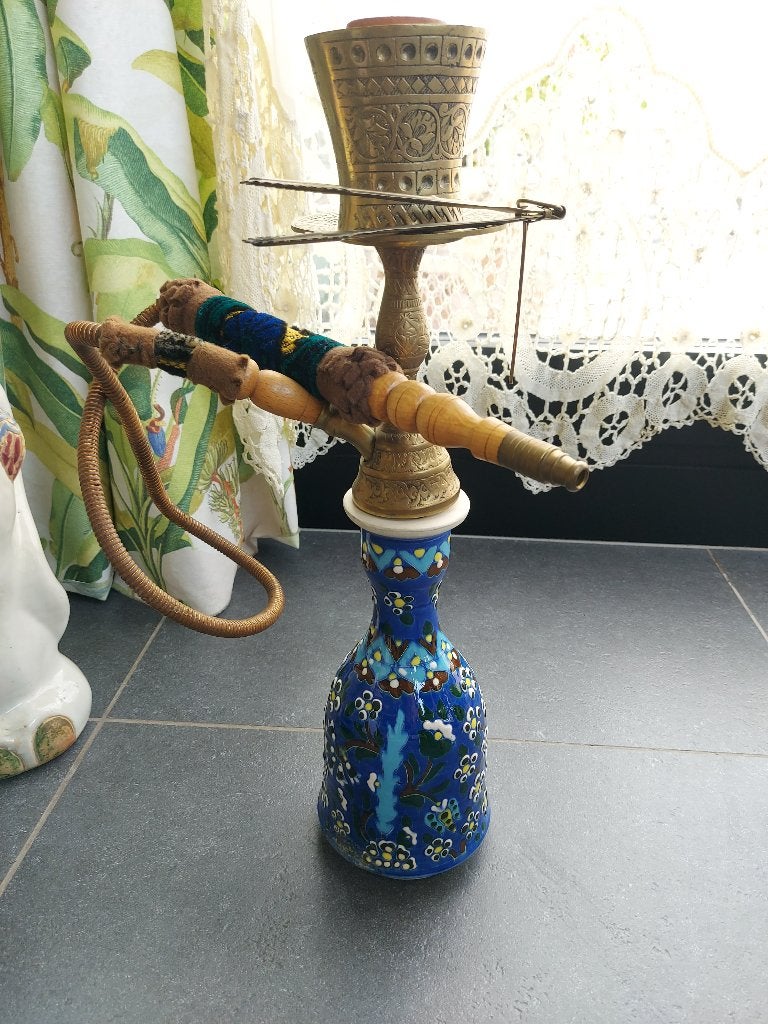 Turkse shisha waterpijp keramiek en koper, Ophalen, Zo goed als nieuw, (Water)pijp