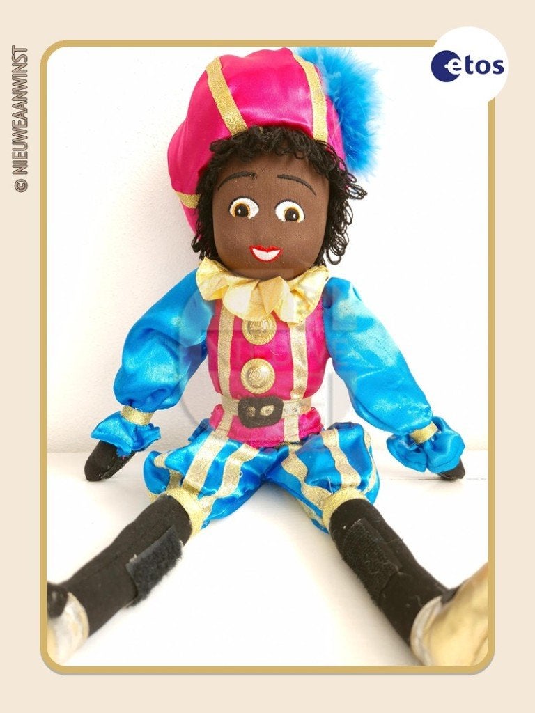 Nostalgische Etos etalage Piet pop - lichtblauw/roze - 45cm, Diversen, Verzenden, Zo goed als nieuw