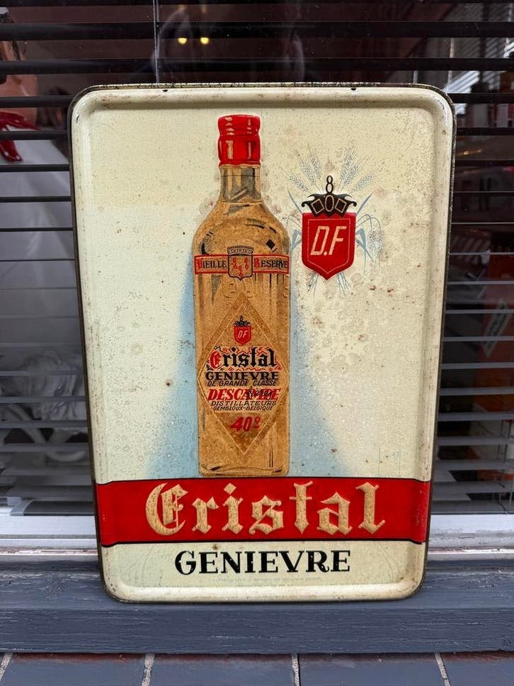 Vintage Cristal Geni?vre Reclamebord - Distilleries Descamps, Antiek en Kunst