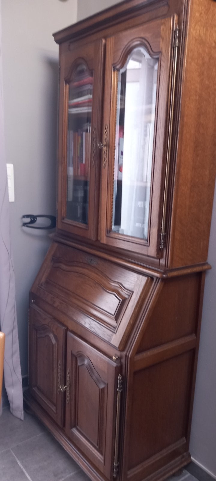 Armoire haute en chêne avec vitrine, Enlèvement, Comme neuf, Chêne