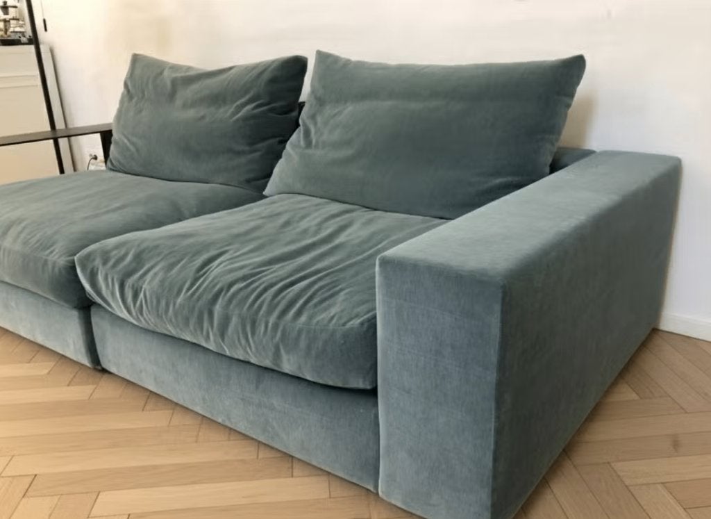 Flexform Groundpiece Sofa – Blauwgrijs Fluweel –, Maison & Meubles, Canapés | Salons, Tissus, Enlèvement