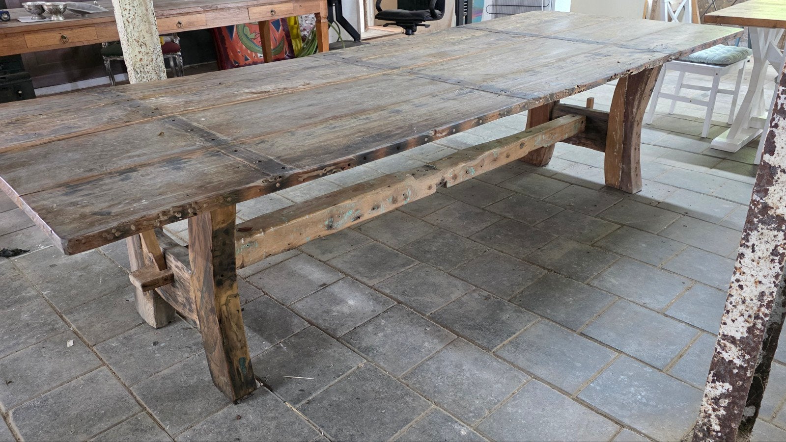 Kasteeltafel-kloostertafel 310 cm 200 jaar oud hout, Ophalen, Gebruikt