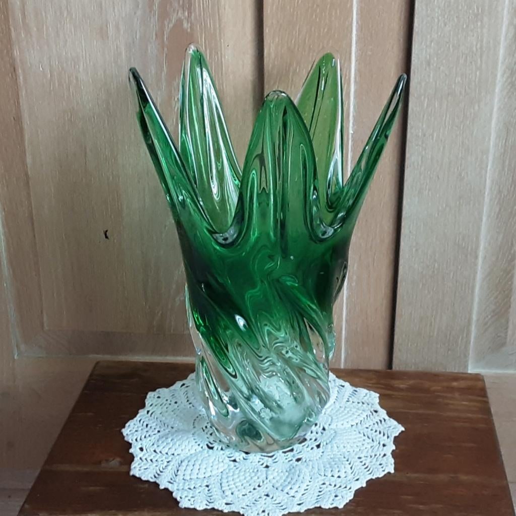 Grote zeer mooie Murano glazen vaas H32cm, Huis en Inrichting, Ophalen of Verzenden, Groen, Glas, Minder dan 50 cm