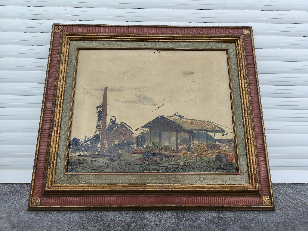 Huile sur panneau charbonnage monograme Hector chavepeyer, Antiek en Kunst, Kunst | Schilderijen | Klassiek, Ophalen of Verzenden
