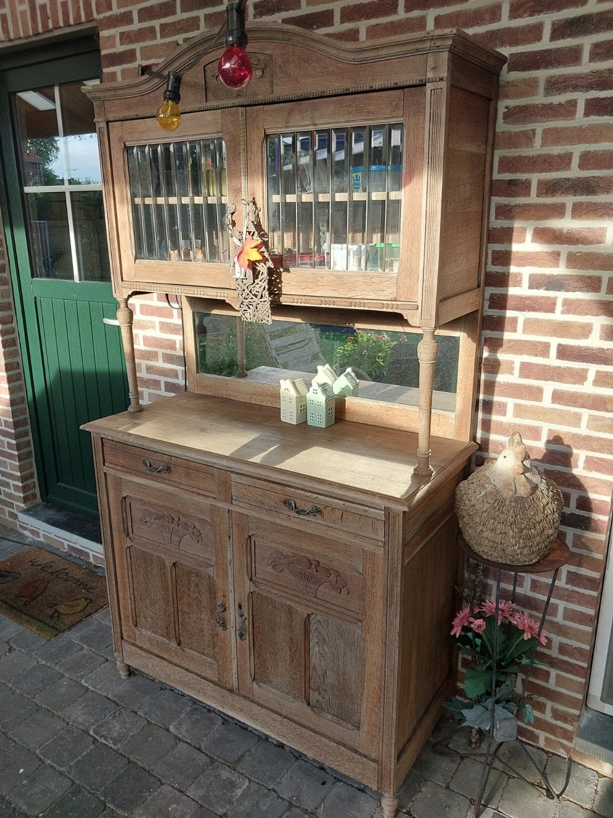 Antiek dressoir met vitrinekast - Eikenhout, Huis en Inrichting, Kasten | Buffetkasten, Eikenhout, Ophalen