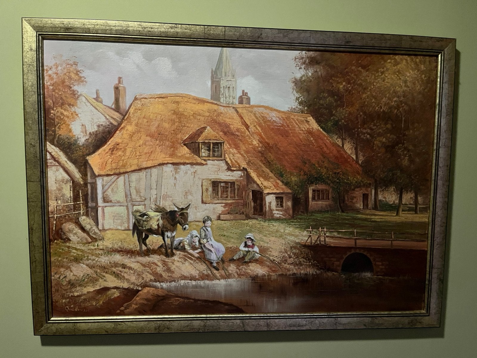 Mooi schilderij boerderijleven met ezel, Antiek en Kunst, Ophalen