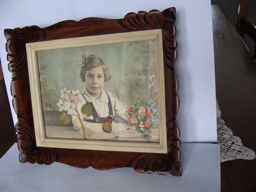 ancien photo écolière cadre avec vitre + une décoration, Enlèvement, Photo, Photographie, Sous verre