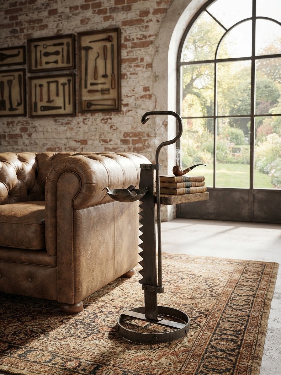 Cendrier sur pied vintage unique avec table en bois, Enlèvement