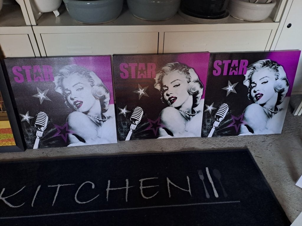 Marilyn Monroe kaders 3 stuks Nieuw 50x50cm /150x150, Nieuw, Ophalen of Verzenden, Met ophangsysteem, 50 cm