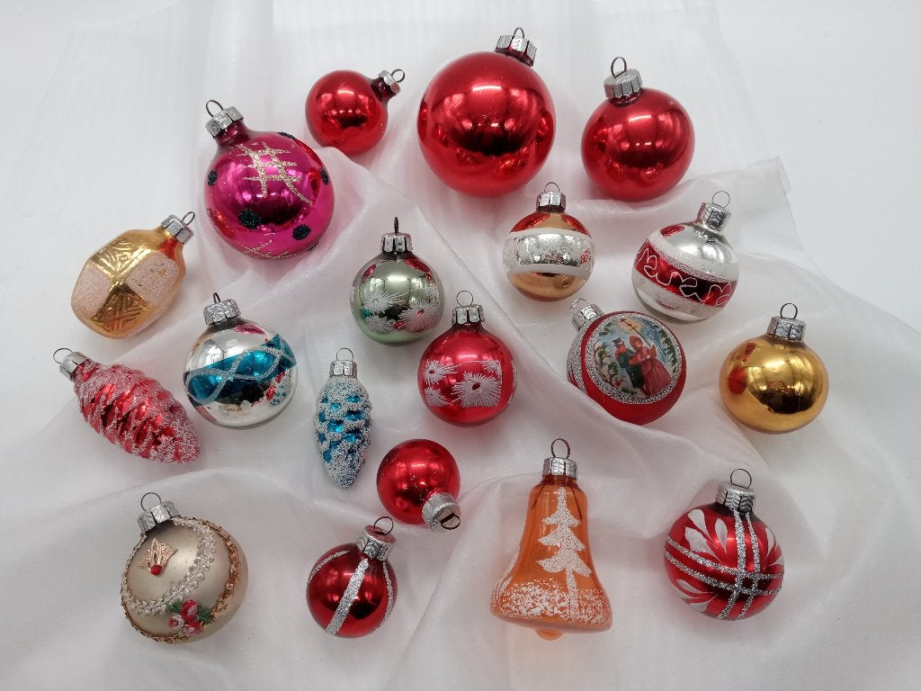 Vintage gekleurde glazen kerstballen (GDR), Diversen, Ophalen of Verzenden
