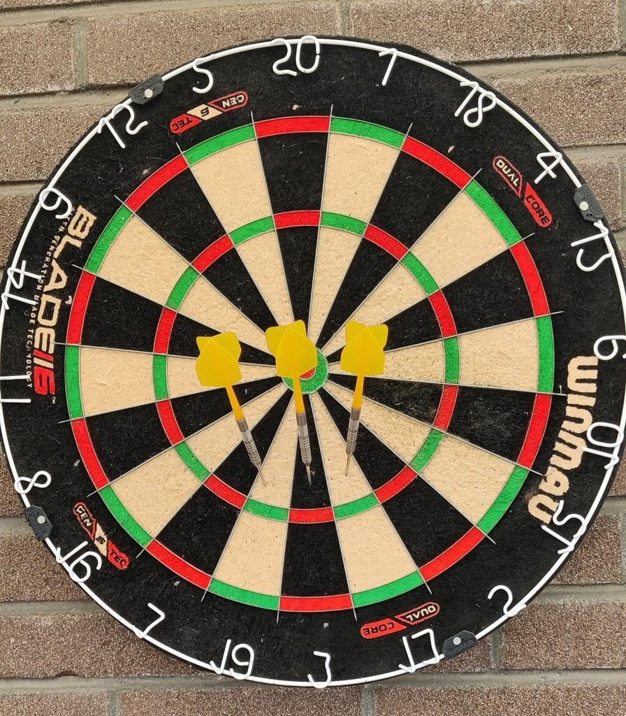 Winmau blade 6 Dual core en set Tungsten pijlen, Sport en Fitness, Darts, Ophalen, Zo goed als nieuw, Pijlen