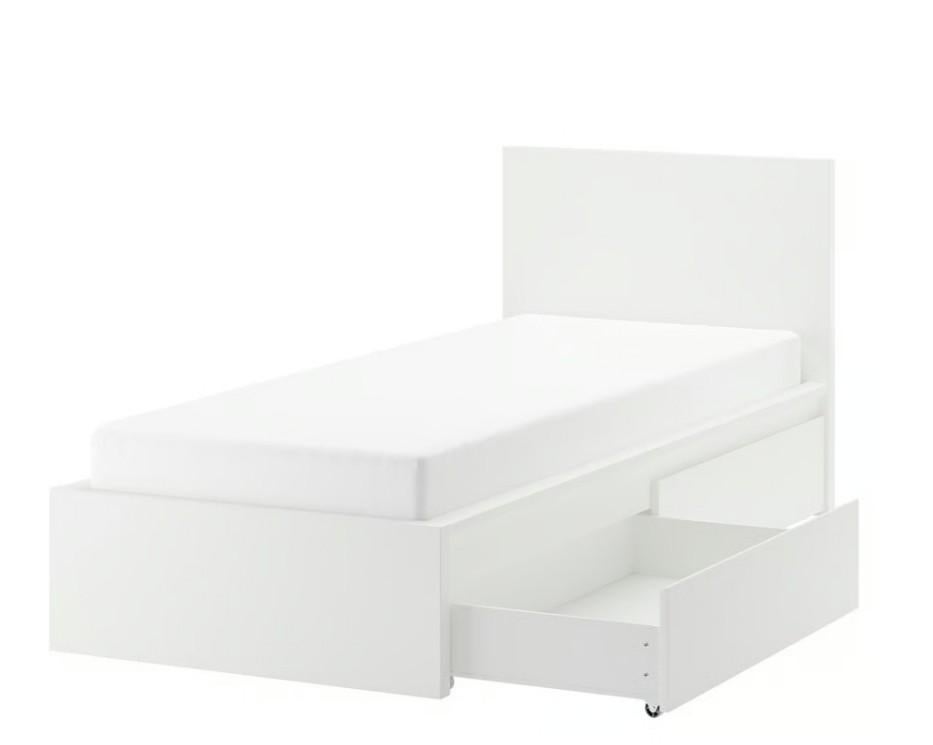 Lit ikea malm + sommier + matelas Plumart, Maison & Meubles, Chambre à coucher | Lits boxsprings, Comme neuf, 90 cm, 200 cm, Une personne