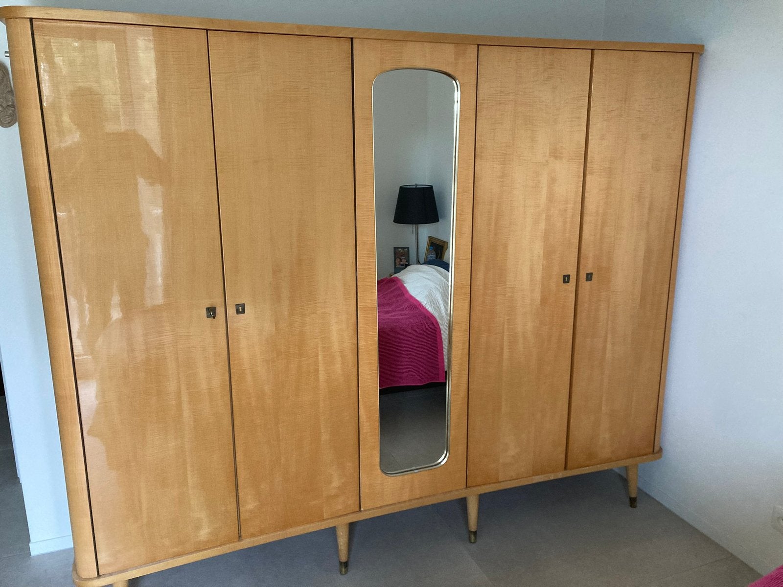 Vintage ruime kleerkast 4 deuren en vaste spiegel, Huis en Inrichting, Kasten | Kleerkasten, Ophalen, Gebruikt