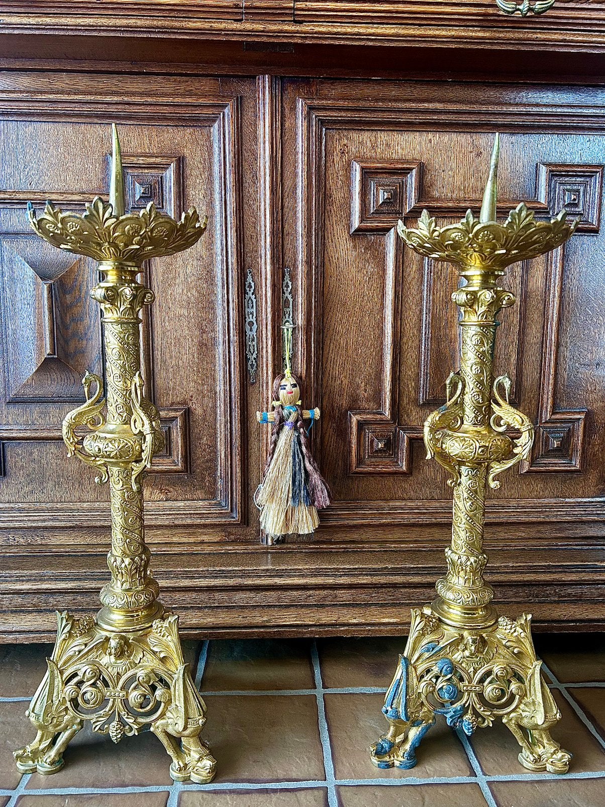 Twee koperen kandelaars, Antiek en Kunst, Ophalen, Koper