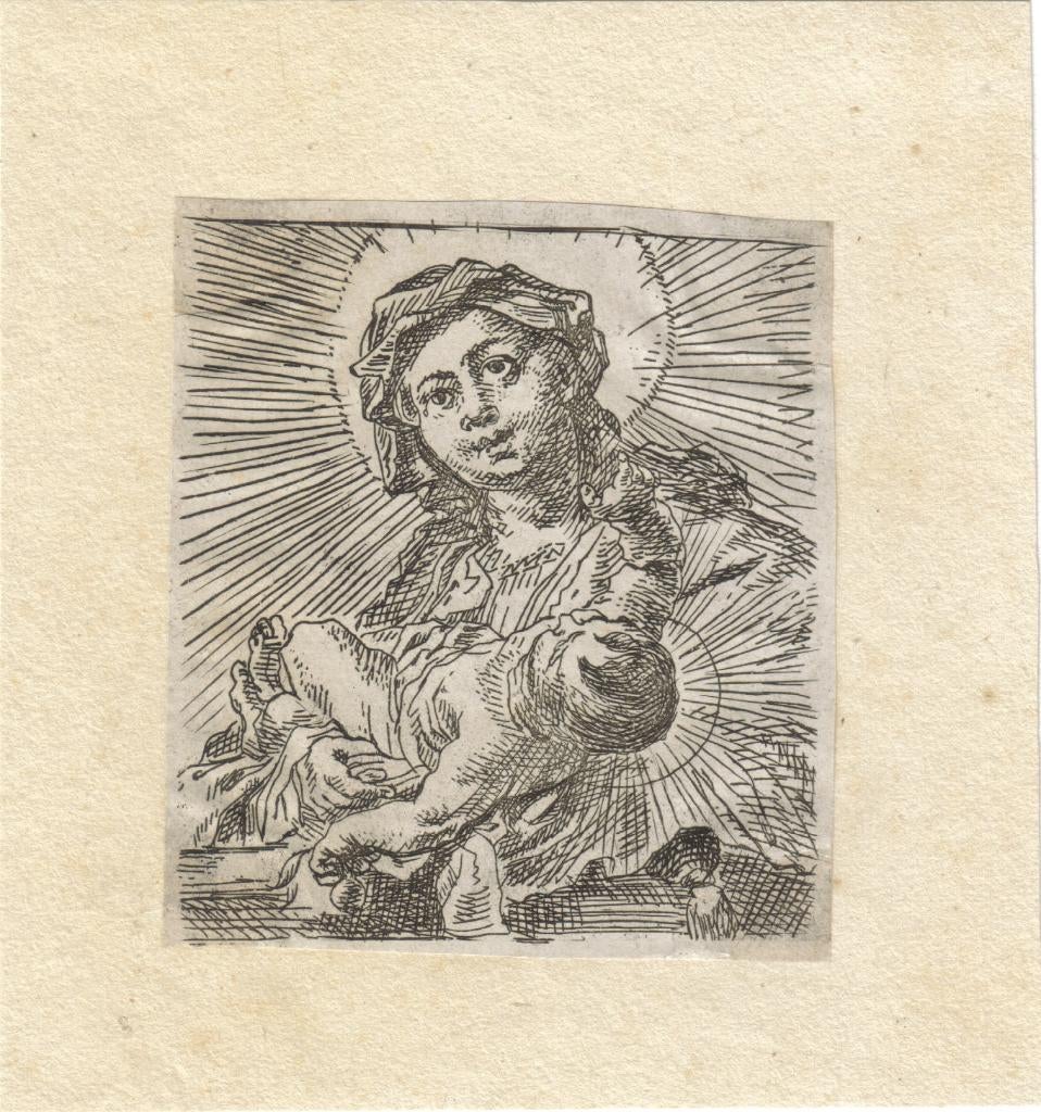 Cornelis Schut ets "Moeder met Kind op Arm", 19e eeuwse druk, Verzamelen, Bidprentjes en Rouwkaarten, Ophalen, Bidprentje