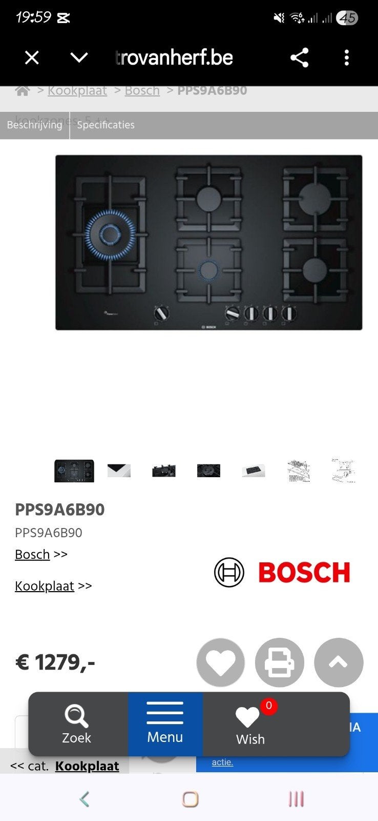 Bosh gaskookplaat, Elektronische apparatuur, Kookplaten, Ophalen, Tussenbouw, Zo goed als nieuw, Gas