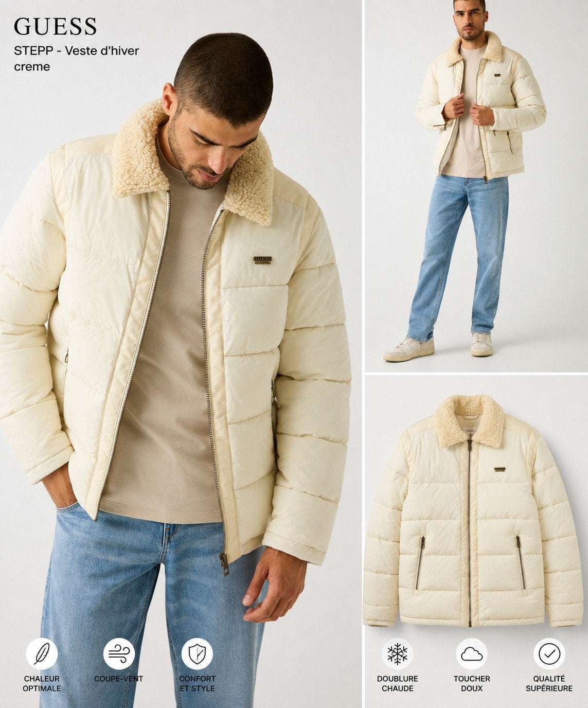 GUESS STEPP – Veste d'hiver matelassée crème – Taille XXL, Neuf, Autres couleurs, Guess, Enlèvement