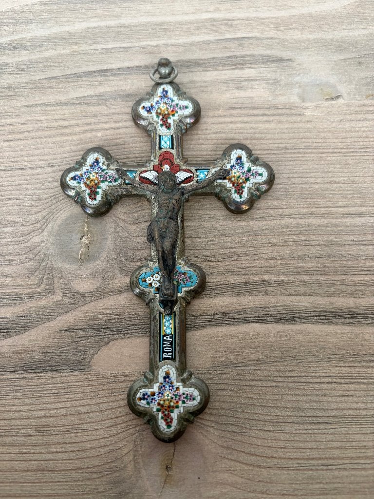 Vintage crucifix met kleurrijk mozaïek – Roma, Antiek en Kunst, Ophalen of Verzenden