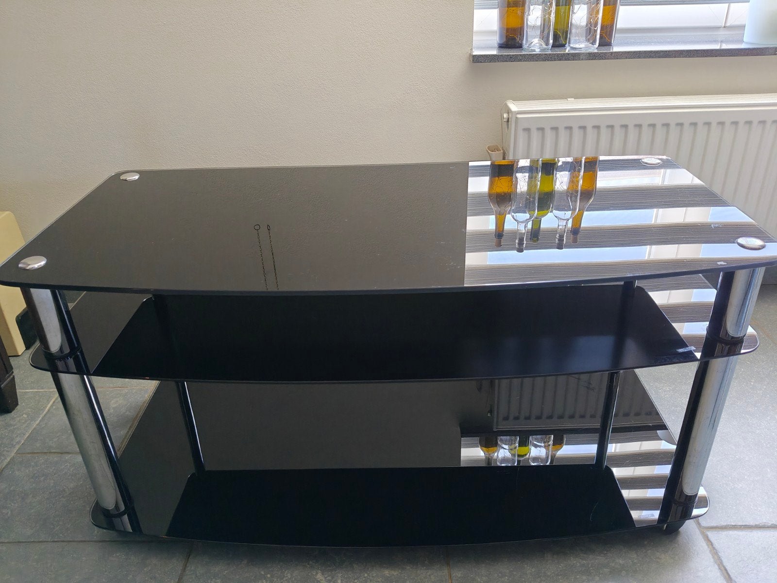 Glazen TV meubel, Ophalen, Gebruikt, 50 tot 100 cm, Glas