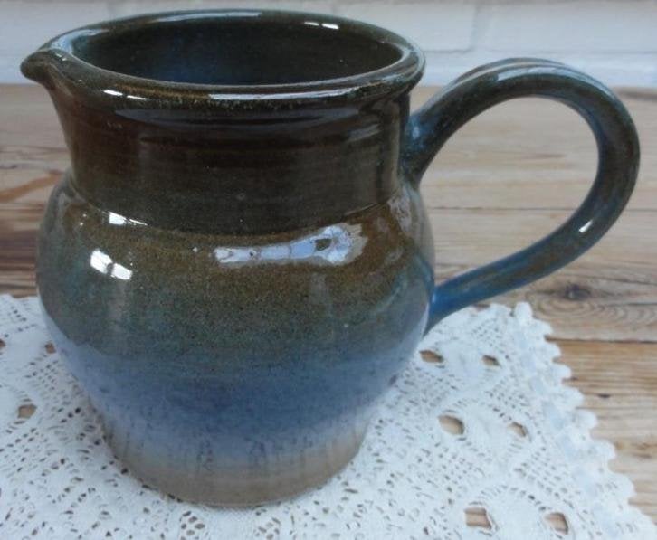 Mooie landelijke gemerkte potterie kan blauw/ bruin, Enlèvement ou Envoi