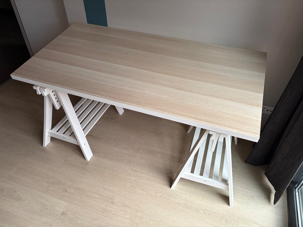 Bureau, Huis en Inrichting, Bureaus, Zo goed als nieuw, Schoolbureau, IKEA, Hout, Wit, In hoogte verstelbaar, Opbergruimte, Ophalen