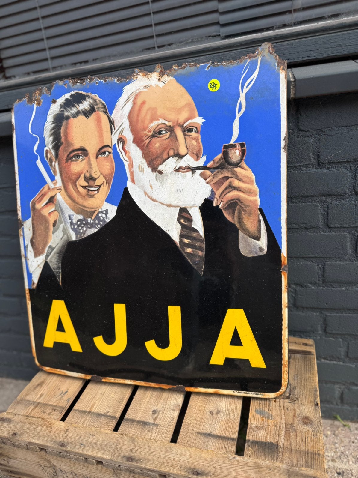 AJJA emaille reclamebord jaren 50, Verzamelen, Ophalen of Verzenden, Gebruikt, Reclamebord