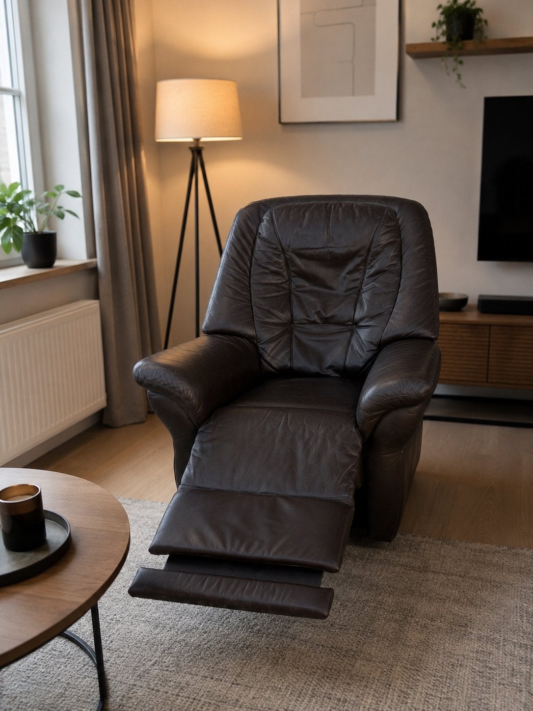Livraison gratuite — Fauteuil relax en cuir marron foncé, Enlèvement, Utilisé