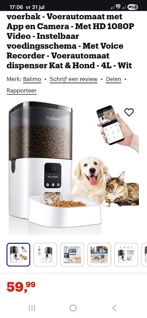 Voederbak kat/hond met camera, Ophalen, Automatisch, Nieuw