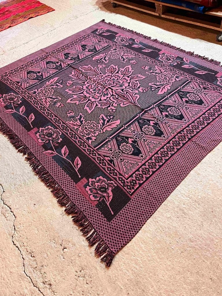 Vintage grand foulard woonkleed paars tinten 190/156 cm, Enlèvement ou Envoi, Comme neuf, Plaid, Violet