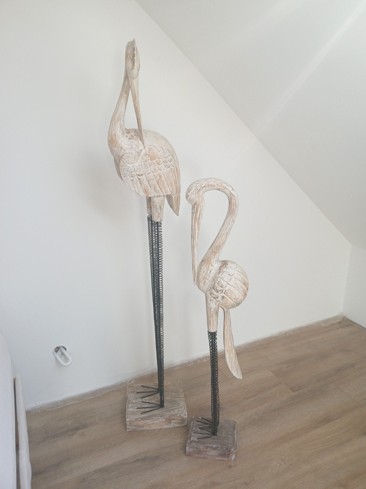 Duo de grandes sculptures d'oiseaux en bois et métal (1m60 e, Enlèvement, Bois