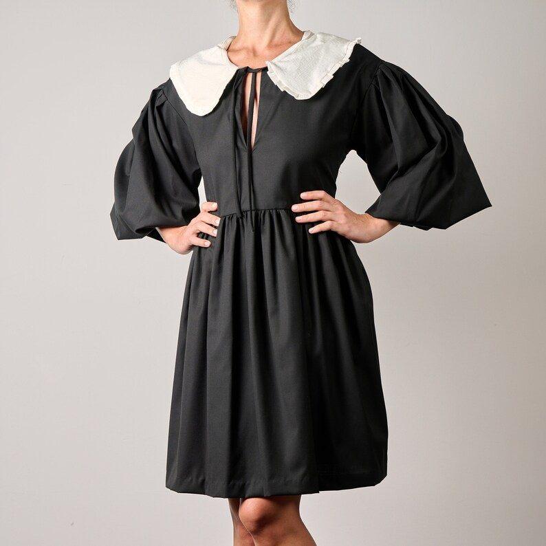 Robe noire à manches bouffantes M-L Handmade ! NOUVEAU !, Neuf, Taille 38/40 (M), Au-dessus du genou, Noir