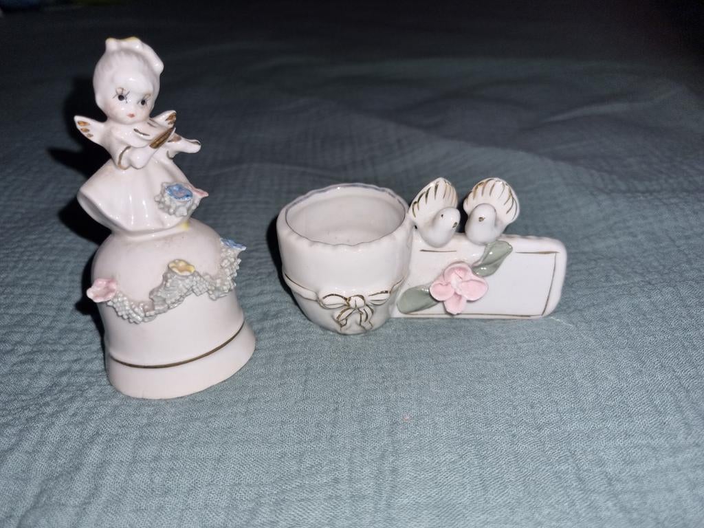2 Anciennes décorations clochette ange et colombes, Enlèvement ou Envoi
