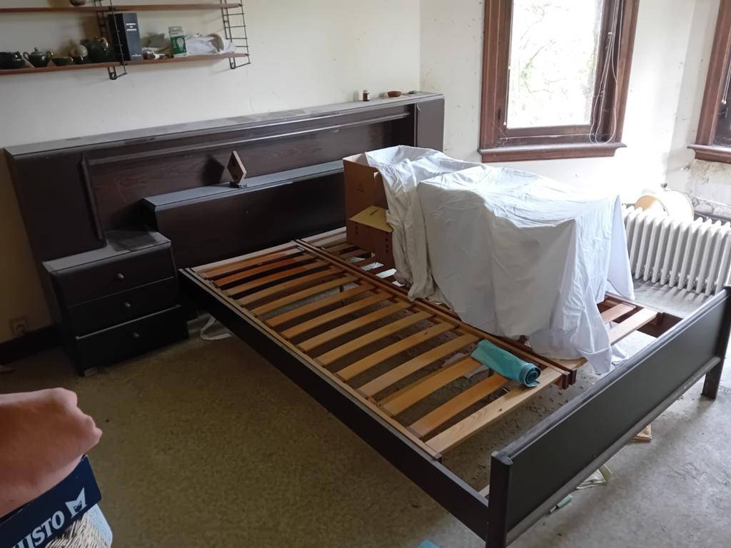 Bed, kledingkast en ladekast met spiegel, Ophalen, Zwart