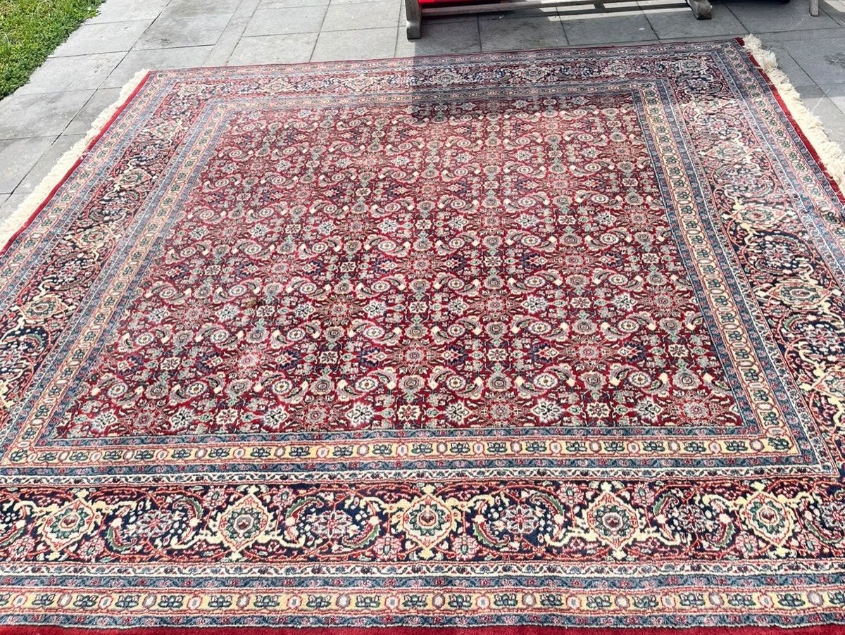 Handgeknoopte Indisch tapijt, 200 cm ou plus, 200 cm ou plus, Rouge, Carré